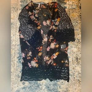 Black, Multi-Color Floral Print. Women's Lace Coverup Jacket  Casual & Business
